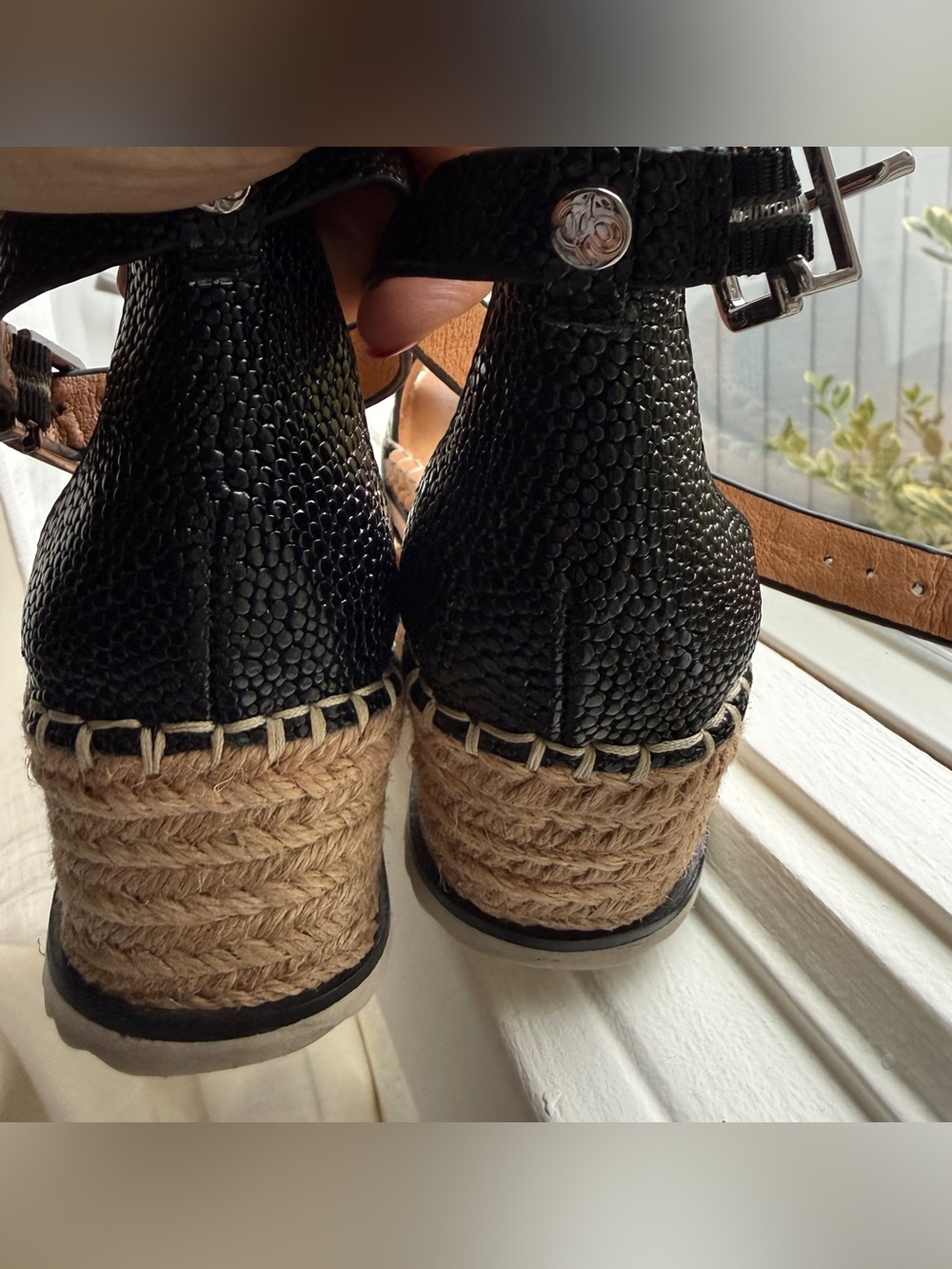 Alex Marie Ankle Strap Espadrille Sandals-Upper Leather, Black & Tan - Picture 3 of 9
